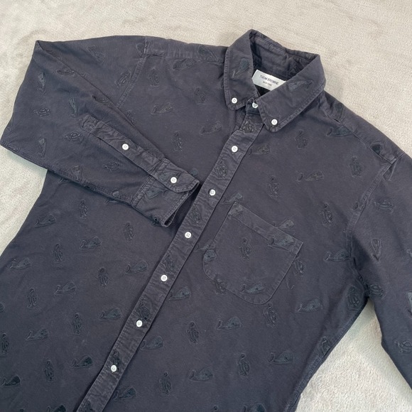 Whale & Turtle Embroidery Shirt Men 2XL 5 Black Designer...